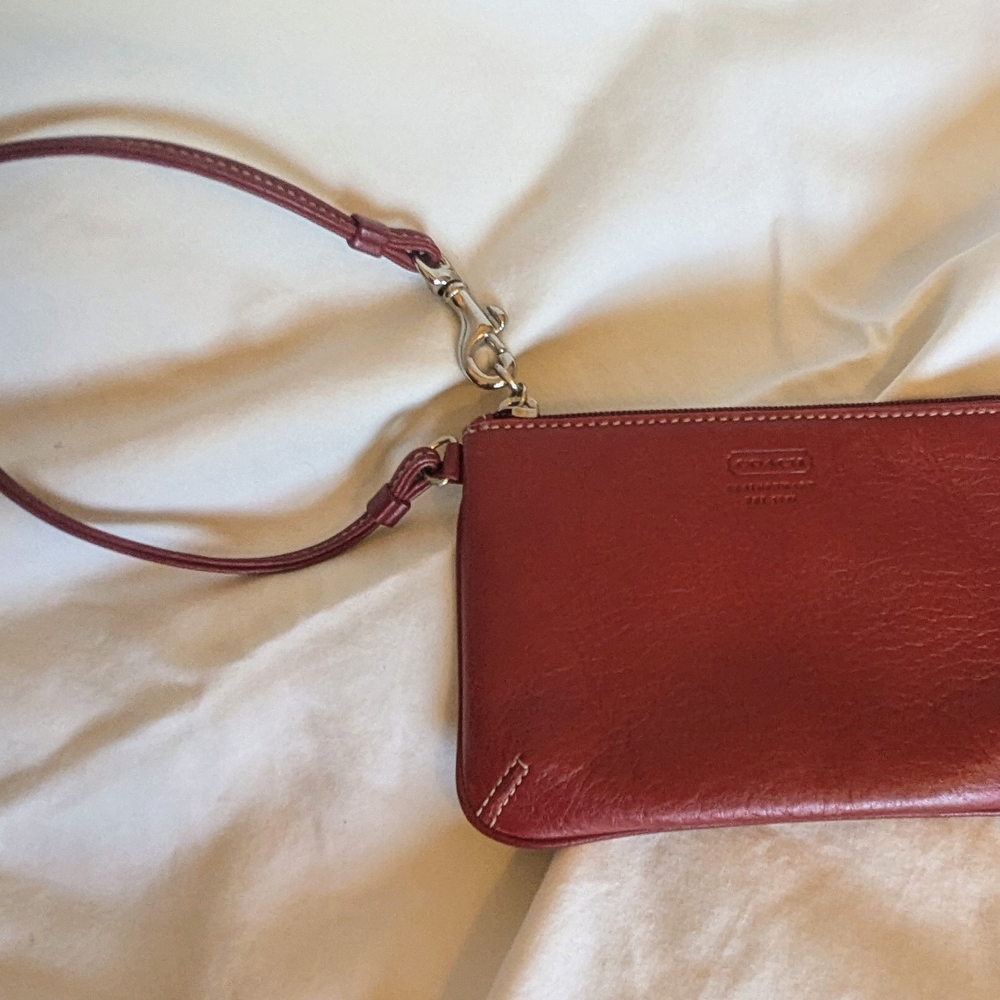 Coach Red Textured Leather Clutch Wristlet